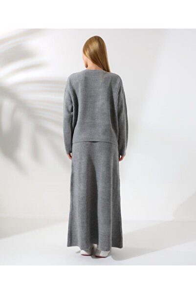 Molly Nelly Kadın Kışlık Beli Lastikli Etek Bisiklet Yaka Kazak Triko Takım