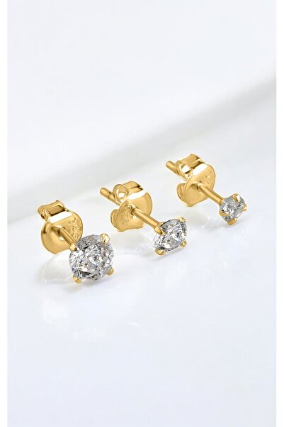 jelux silver Gümüş Tria Zirkon Taşlı Gold Küpe