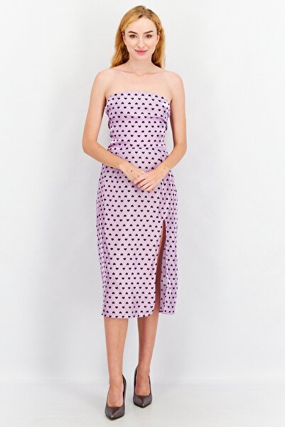 Collective The Label فستان نسائي متوسط الطول مفتوح الظهر بطبعة قلب أرجوانية، ...