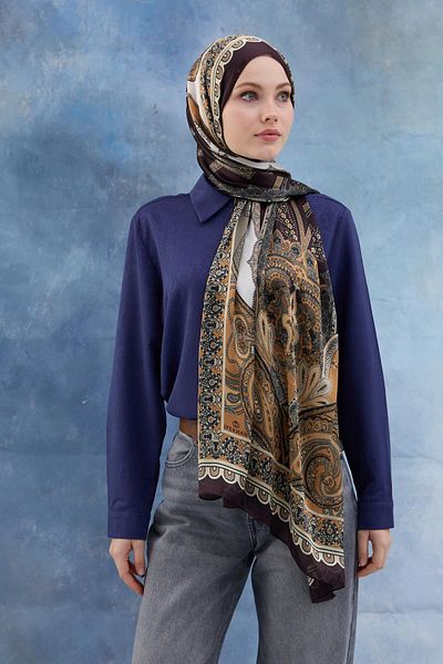İpekhan Καφέ ινδικό σάλι Voile - 5006-03