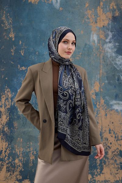 İpekhan Σάλι ινδικού βουάλ Navy Blue - 5008-03
