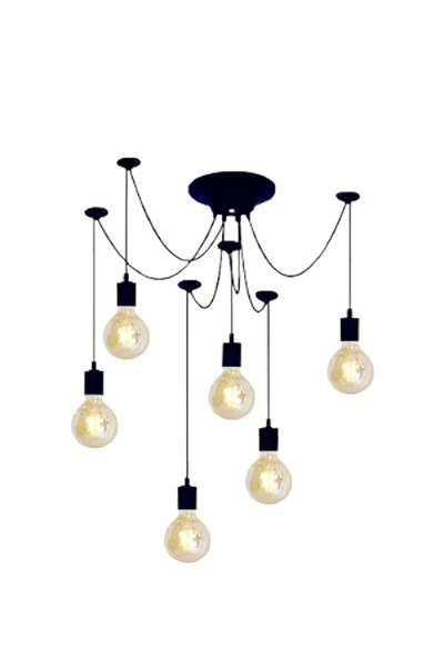 Taşcan Aydınlatma Kablolu Örümcek 6 Lı Siyah Tavana Monte Sarkıt Avize