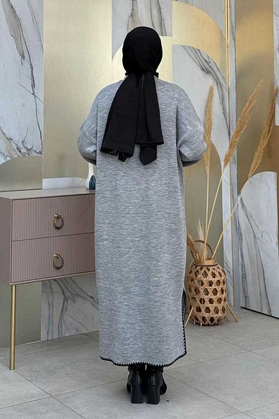 Bym Fashion Πλεκτή Ζακέτα με λεπτομέρεια σχισμής στα πλαϊνά 18204 Γκρι-Μαύρο