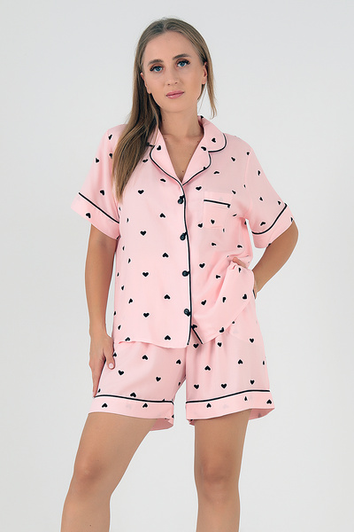 Doremi Set de pijamale cu mânecă scurtă Black Hearts pentru femei