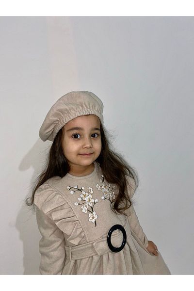 Casyon KİDS Girl's Dress with Stamp Fabric Hat