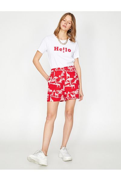 Koton Rot gemusterte Damenshorts 9YAK01189UW