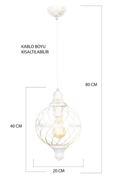 Taşcan Aydınlatma Feyza Tekli Beyaz Patinalı Sarkıt Avize