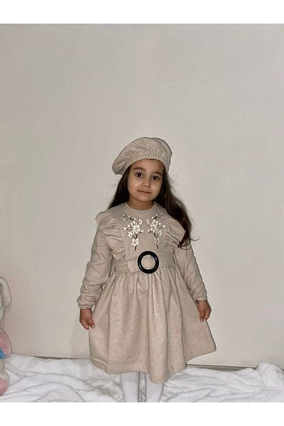 Casyon KİDS Girl's Dress with Stamp Fabric Hat