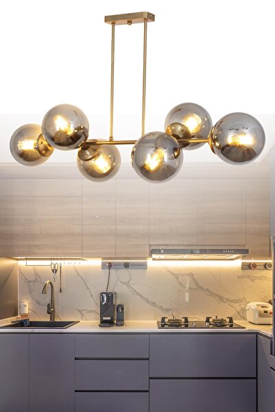 Taşcan Aydınlatma Aren 6 Lı Eskitme Avize-Füme Camlı Dekoratif Tasarım Yatak Odası Mutfak Salon Avize