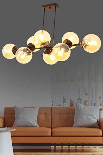 Taşcan Aydınlatma Aren 8 Li Siyah Avize-Bal Camlı Dekoratif Tasarım Yatak Oda...