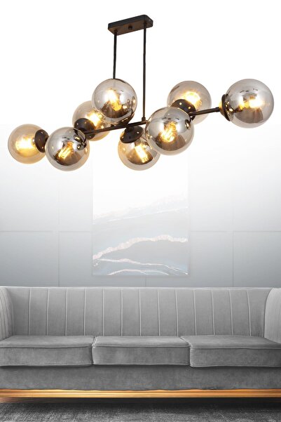 Taşcan Aydınlatma Aren 8 Li Siyah Avize-Füme Camlı Dekoratif Tasarım Yatak Od...