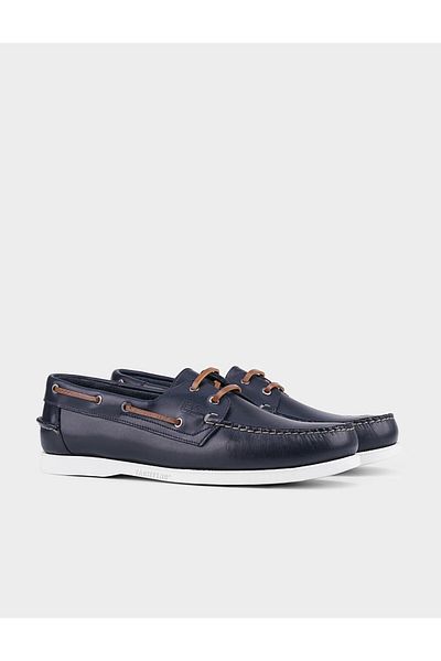 Cabani Genuine Leather Navy Blue Lace-Up Men's Casual Shoes