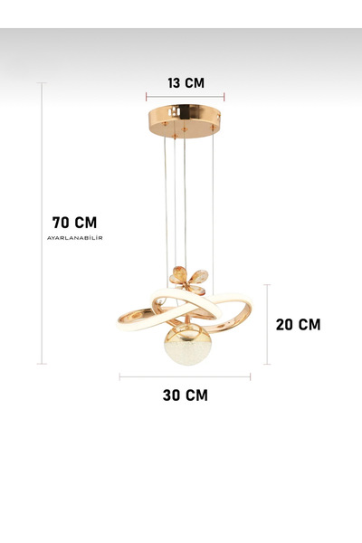 burenze Modern Tasarım Kumandalı 3 Renk Corto Sarkıt Led Avize Kristal Taşlı Toplu Ledli Avize Gold Sarı
