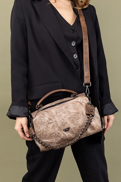 Getcho Women's Brown Chain Detailed Hand and Shoulder Bag – Large Size, Vintage Look, Distressed Leather