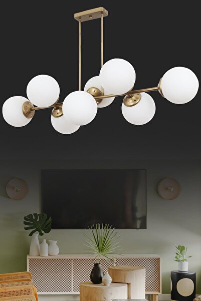 Taşcan Aydınlatma Aren 8 Li Eskitme Avize-Beyaz Camlı Dekoratif Tasarım Yatak Odası Mutfak Salon Avize