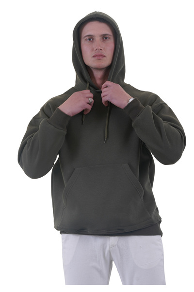 Exve Exclusive Hanorac cu glugă supradimensionat din fleece verde kaki - 3 fire