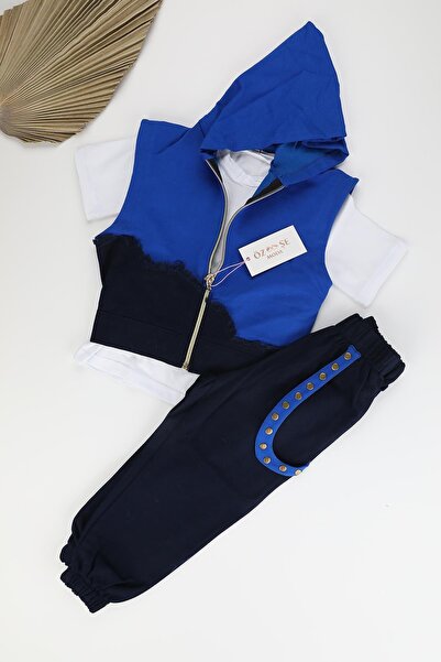 ÖZSEMODA Navy Blue Cargo Leg Trousers T-Shirt Navy Blue Vest Suit