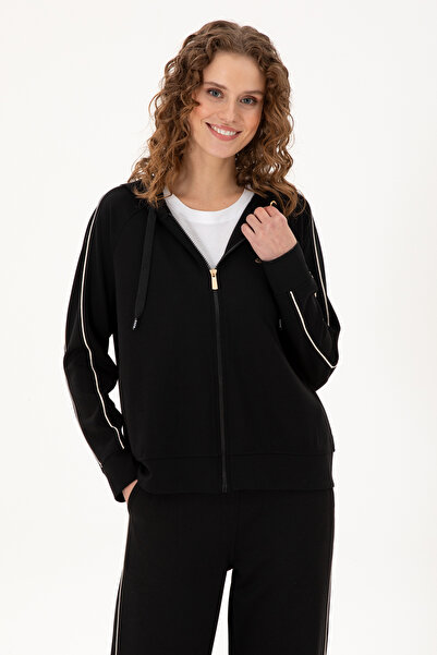 U.S. Polo Assn. سويت شيرت أسود بقلنسوة وسحاب للنساء 50297354-VR046