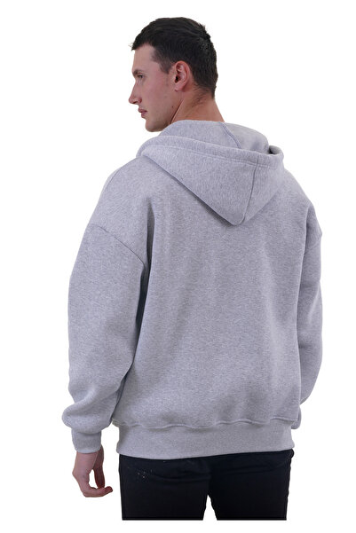 Exve Exclusive Сірий меланжевий оверсайз м'який трикотажний зимовий капюшон з флісовою підкладкою, 3 нитки, на блискавці, кардиган-светр