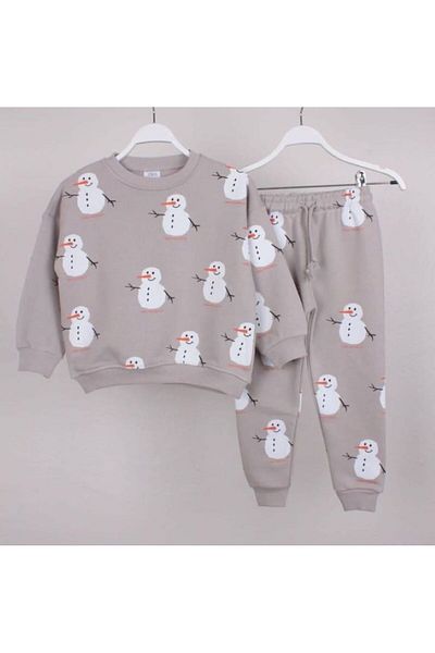 Store Snowman Printed Unisex 3 Thread Rasterless Bottom-Top Suit