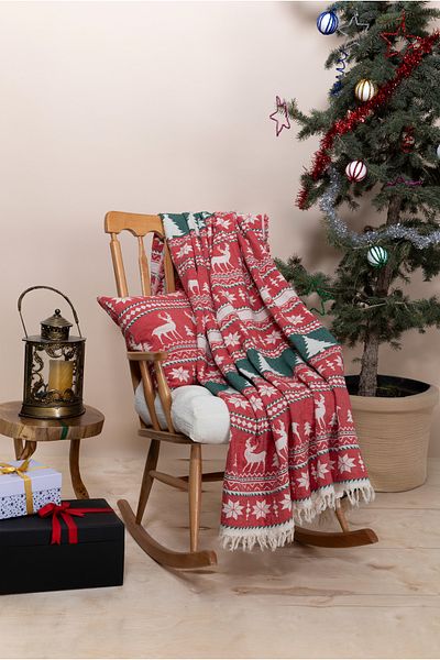 MYLASA HOME 100% Cotton Christmas Throw & Christmas Throw Pillow Set