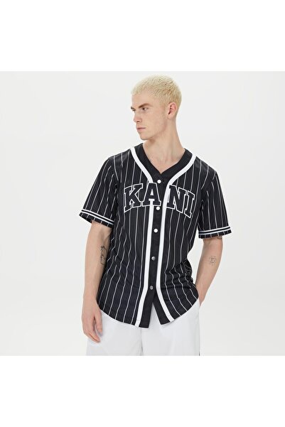 KARL KANI Herren KM221-115-1 Serif İnce Çizgili Beyzbol Gömleği