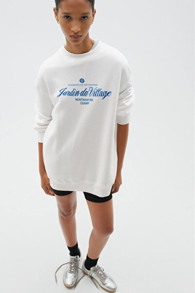 The Champ Clothing Λευκό φούτερ με λαιμόκοψη με στάμπα Montmartre Paris Oversize