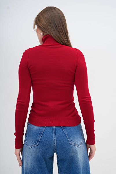 barış sülün lovebox Red Knitwear Women's Sweater - High Neck, Basic Model 0112