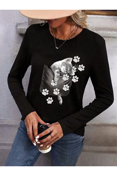 Modayakamoz Ahes Shopping Women's Long Sleeve Crew Neck Patterned Viscose Blouse