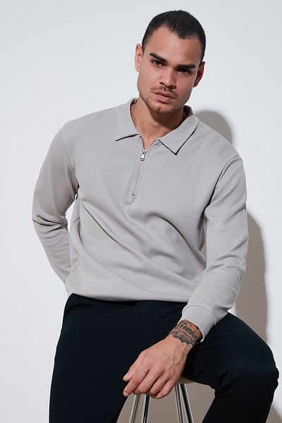 Buratti Ανδρικός ιδρώτας Polo Neck - Βαμβακερός, μισό φερμουάρ, κανονική εφαρμογή SWEAT 5905805