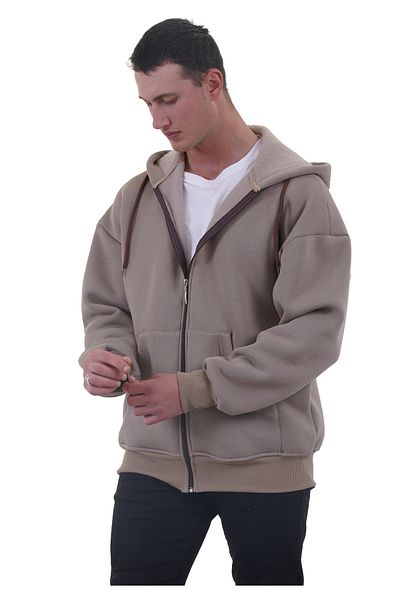 Exve Exclusive Μπεζ Basic Oversize Μαλακό Πλεκτό Χειμερινό Φούτερ με κουκούλα με φλις εσωτερικά 3 νήματα με φερμουάρ Loose Ζακέτα