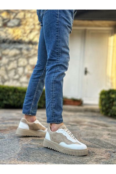 BESKAR BA0802 Ανδρικά παπούτσια casual BOA Cream Suede ψηλή σόλα