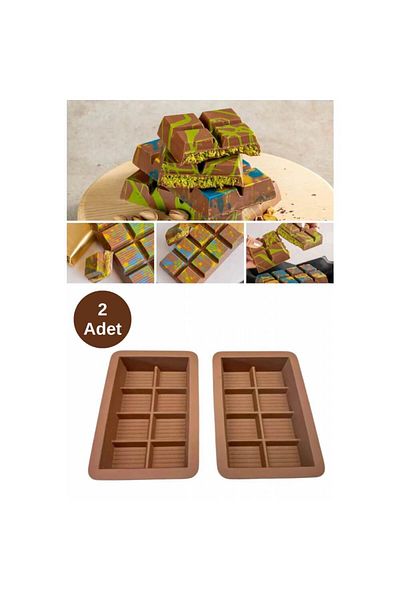 Piev 2Pcs Famous Dubai Chocolate - Silicone Mold, 8 Compartments