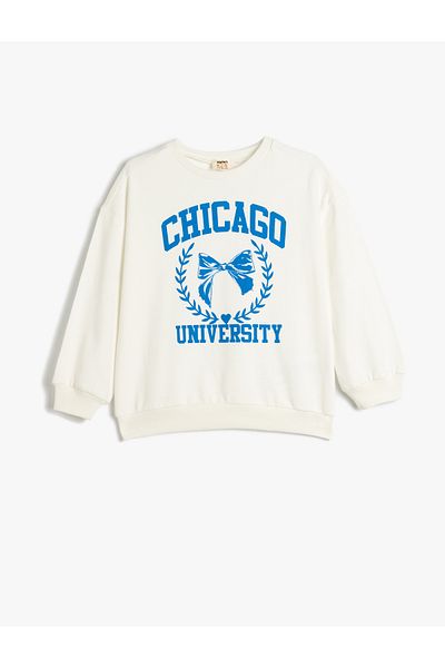 Koton Cotton Long Sleeve Sweatshirt - Crew Neck and Print Detail