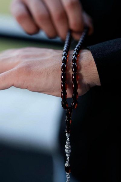 dergah tesbih Rod Fire Amber Handcrafted Silver Design Rosary
