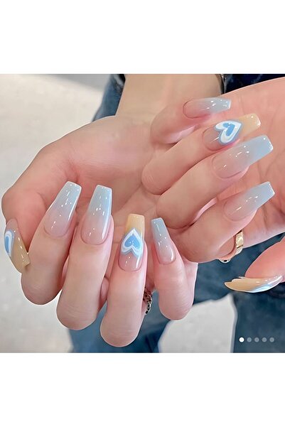Alya Nail Studio Kadın Jel Nail Art Mavi Jel Kalp Baskılı Design Badem Küt Ta...
