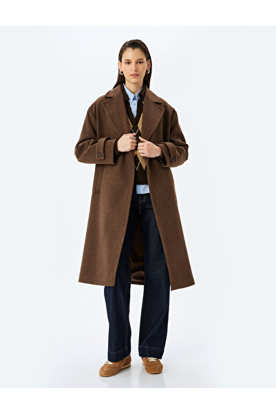 Koton Kruvaze Düğmeli Uzun Oversize Kaşe Kaban