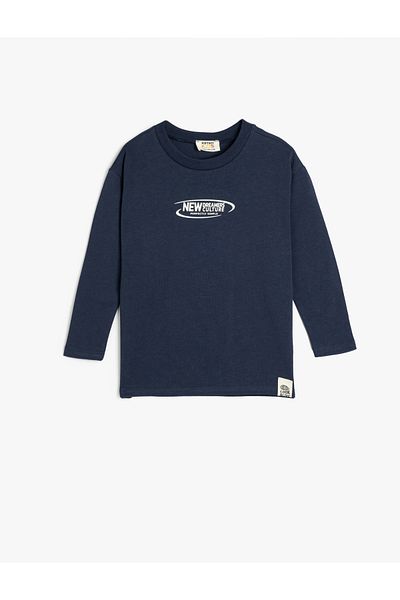 Koton Tricou oversize din bumbac cu mânecă lungă - imprimat cu slogan, decolteu