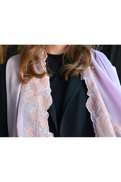 Yuss Mevlüt Örtüsü Nakışlı Işlemeli Abiye Şal (PEMBE)