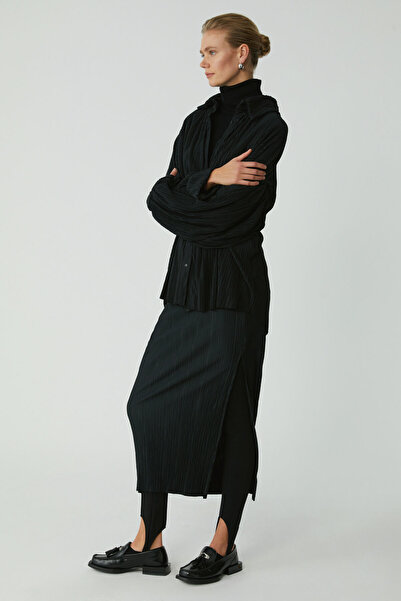 ETHIQUET Cămașă neagră de mărime mare, cu nasturi, cu aspect supradimensionat, cu nervuri Suen