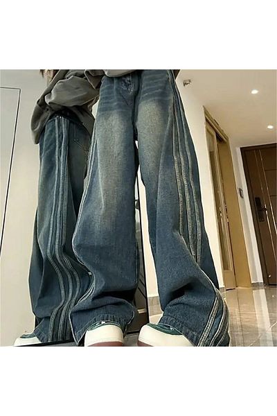 Karakedi Blue Vintage Three Lines Baggy Jeans