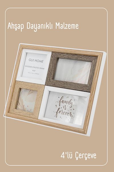GRİMOR Life Ramă foto decorativă din lemn din 4 piese - Ramă decorativă multiplă 10x10 cm