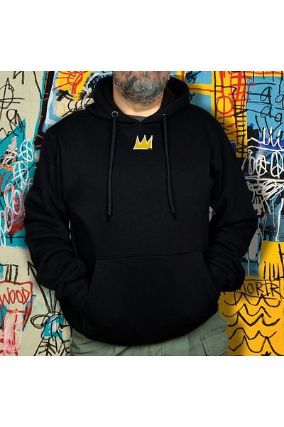 Crea Eymer Wear Hanorac cu capota supradimensionat cu imprimeu ilustrativ in stil Jean-Michel Basquiat, negru