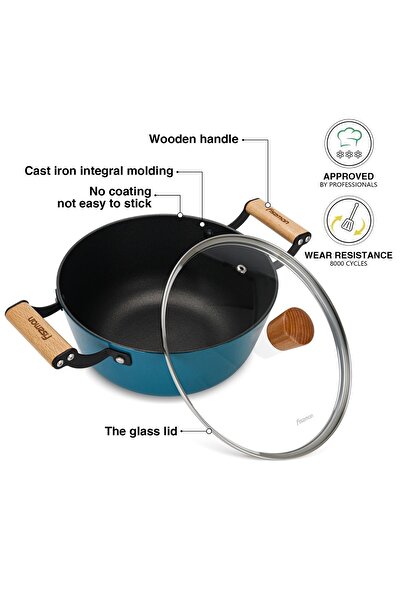 Fissman Non-Stick Stockpot w/ Glass Lid Seagreen Series Enamelled Lightweight Cast Iron 24x11cm/4L