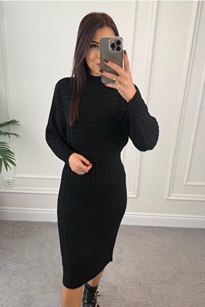 Deafox Black Knitwear Blouse and Dress Double Suit