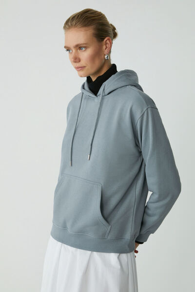 ETHIQUET Γυναικείο φούτερ Abelia με κουκούλα Comfort Fit μπλε με μαλακό χοντρό ύφασμα και φλις εσωτερικά