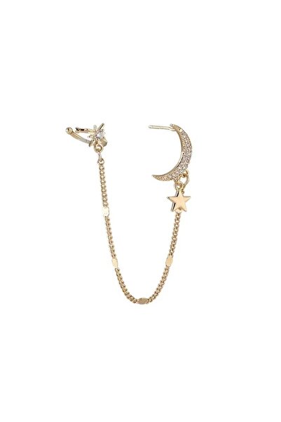 Girift Vintage Ay ve Yıldız Detaylı Sallantılı Küpe