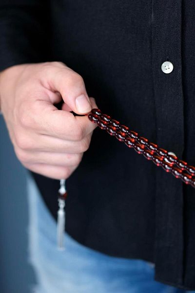 dergah tesbih Rod Fire Amber Handcrafted Silver Design Rosary