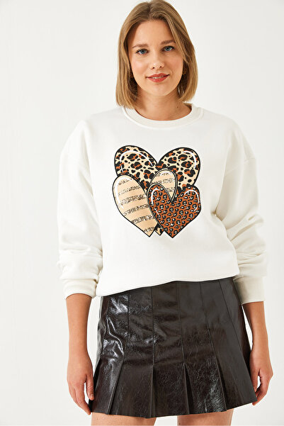 Bianco Lucci Damen-Sweatshirt mit Leopardenmuster und drei Herzen 60601034