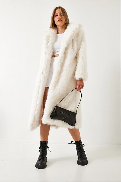 Bianco Lucci Women's Long Fur Lined Coat 2614 60261064